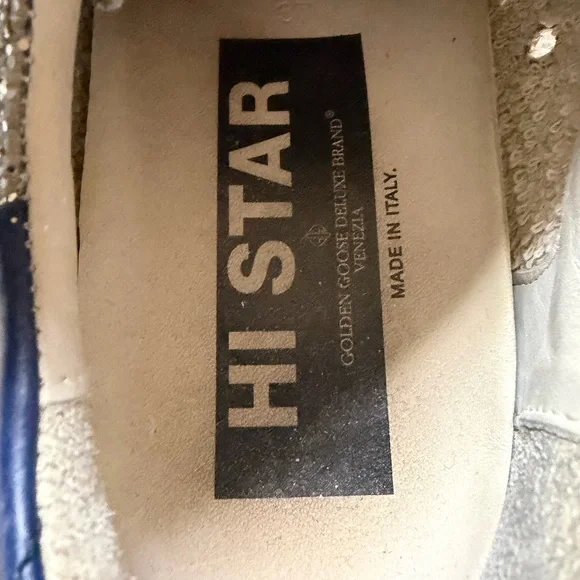 Golden Goose Hi Star Sneakers with Glitter and Blue Accents